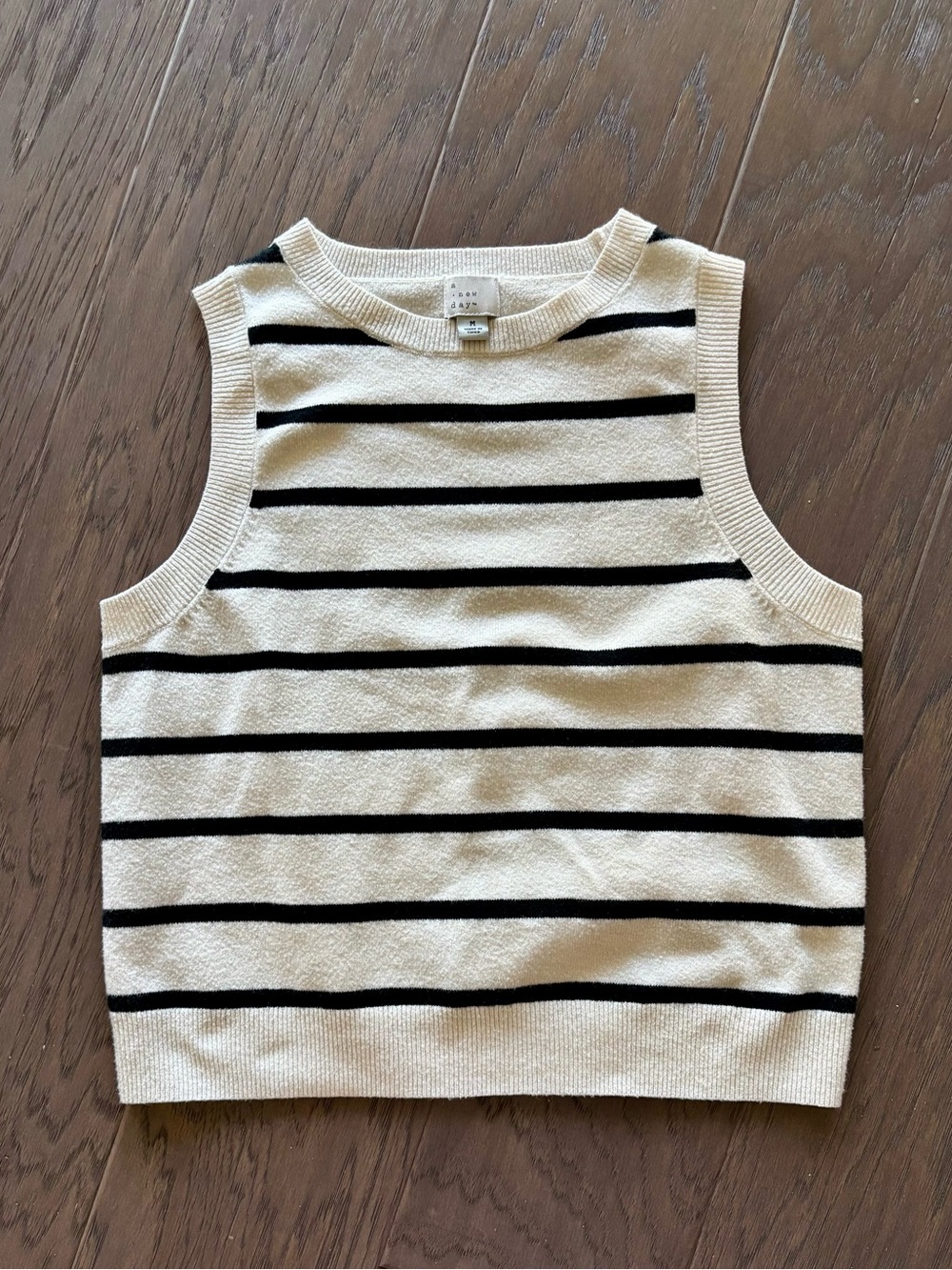A New Day Black/Cream Striped Knit Sleeveless Top